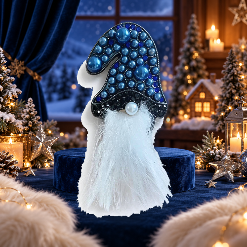 Christmas Gnome with Fluffy Beard Brooch styled in a thematic scene