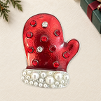 Christmas Mitten with Pearl-Look-Accent Cuff Brooch on a complementary display background