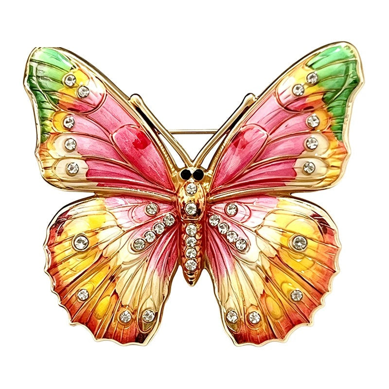 Colorful Enamel Butterfly Brooch — Pink & Orange