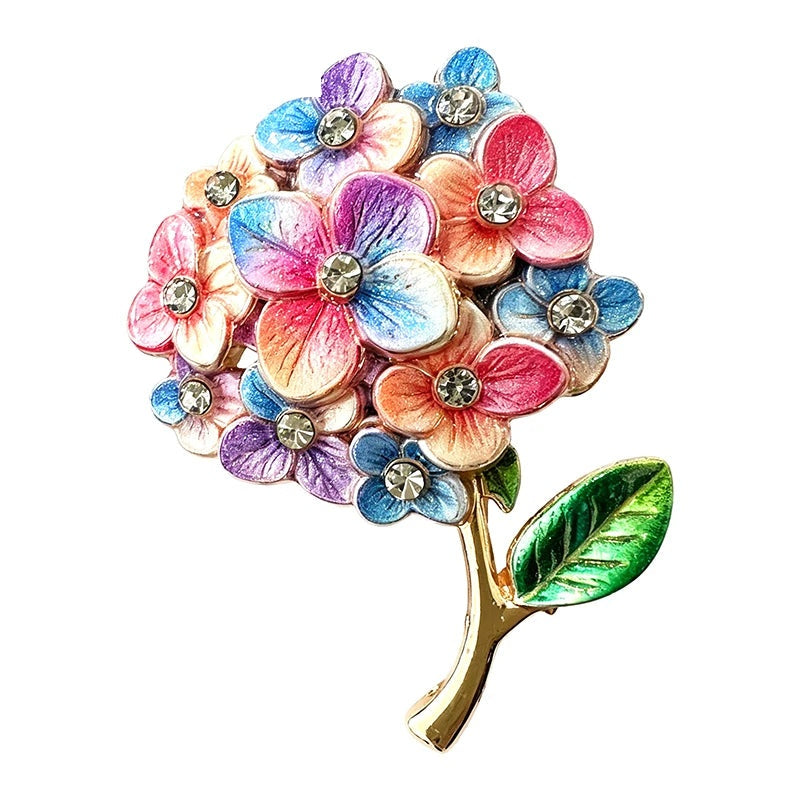 Colorful Enamel Hydrangea Brooch — Blue & Pink