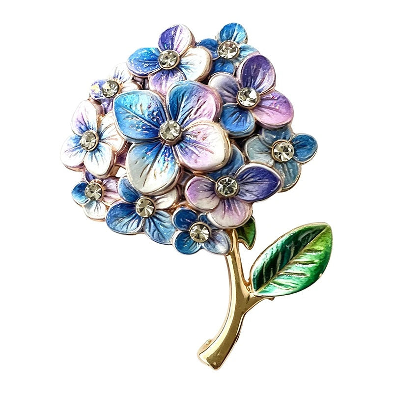 Colorful Enamel Hydrangea Brooch — Blue