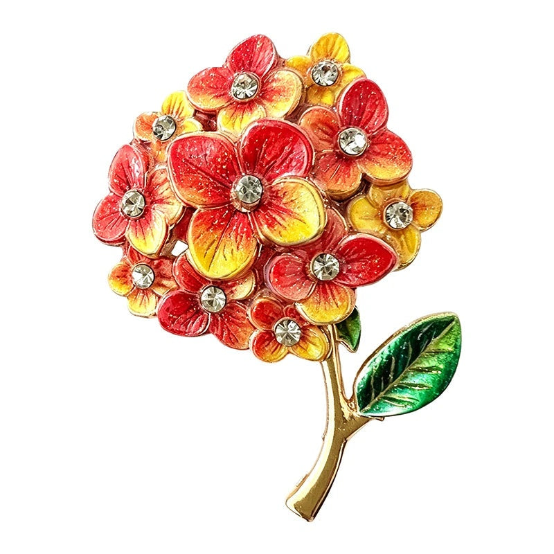 Colorful Enamel Hydrangea Brooch — Orange