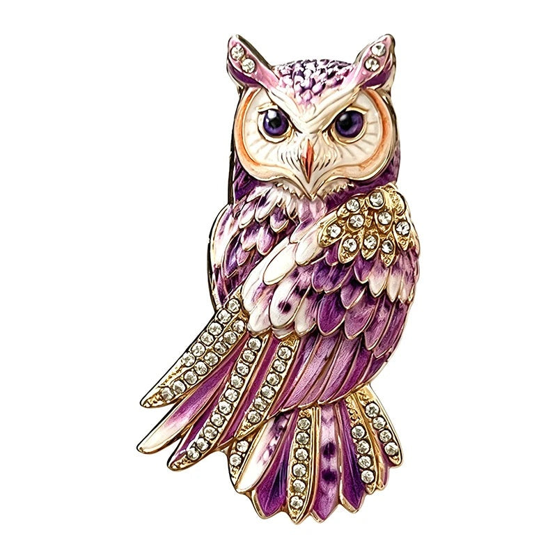 Colorful Jeweled Owl Brooch — Purple