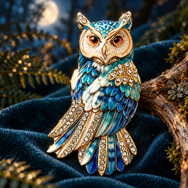 Colorful Jeweled Owl Brooch