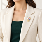Colorful Sparkle Ice Cream Cone Brooch worn on an ivory blazer