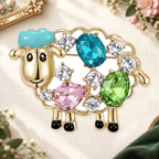Colorful Sparkle Sheep with Tuft Brooch on a complementary display background