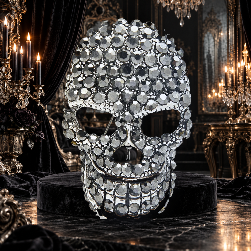 Crystal Pavé Skull Brooch styled in a thematic scene