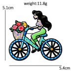Cycling Lady with Flower Basket Brooch dimensions