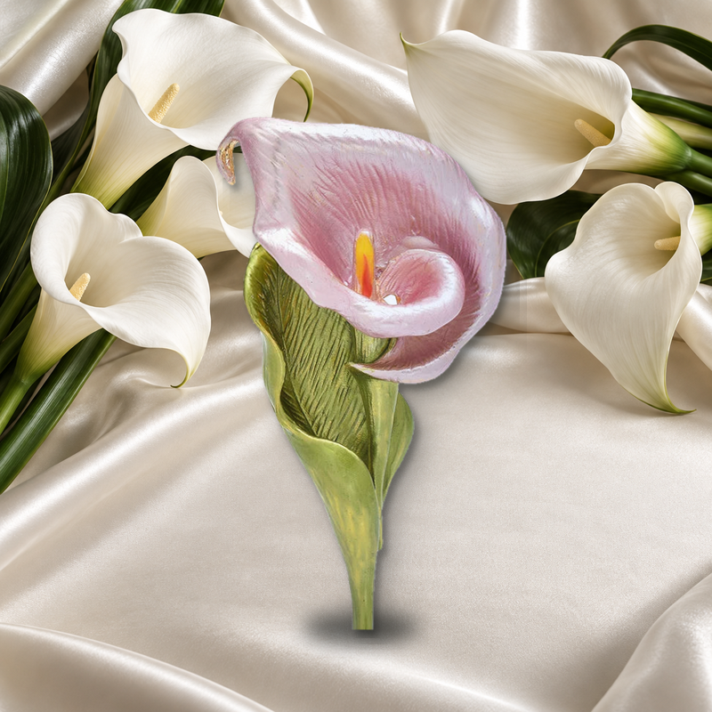 Enamel Calla Lily Stem Brooch styled in a thematic scene