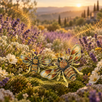 Enamel Jeweled Bee Duo Brooch styled in a thematic scene