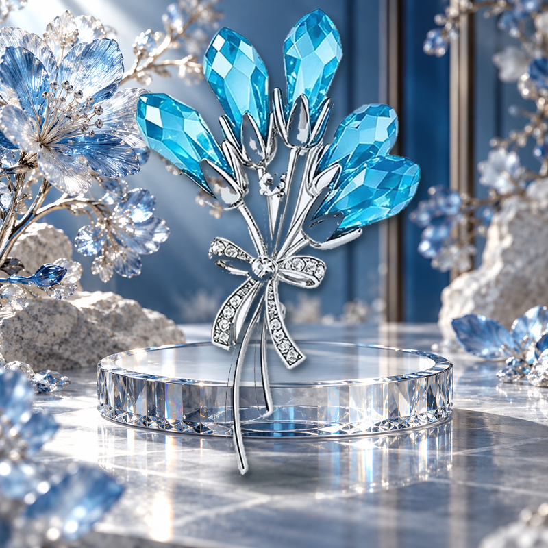 Faceted Faceted Flower Bouquet Brooch styled in a thematic scene