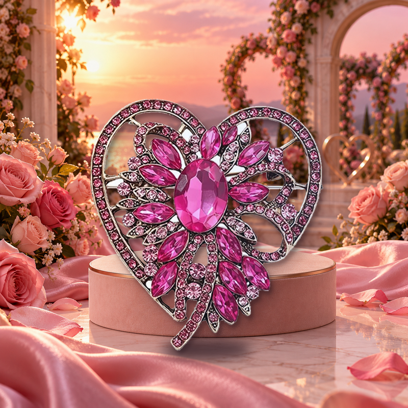 Faceted Flower in Open Heart Brooch styled in a thematic scene