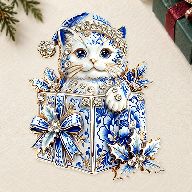 Festive Christmas Character Brooch on a motif themed ivory backdrop