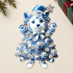 Festive Corgi Christmas Tree Brooch on an ivory themed backdrop
