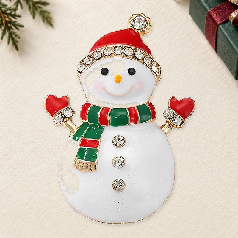 Festive Snowman with Scarf Brooch on a complementary display background