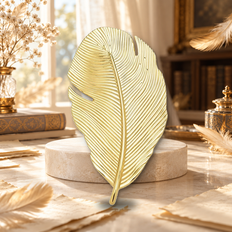 Finely Ribbed Feather Silhouette Brooch styled in a thematic scene