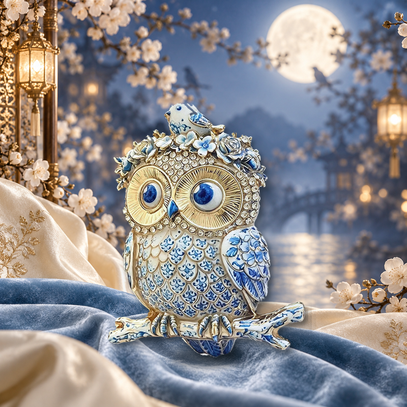 Floral Crown Owl with Little Bird Brooch styled in a thematic scene