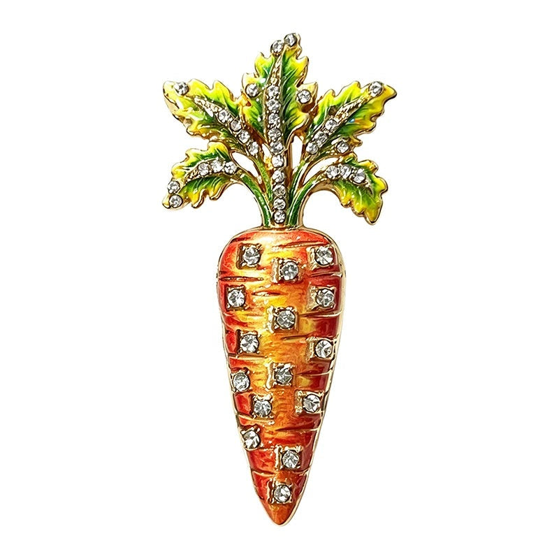 Floral Enamel Carrot Brooch — Orange