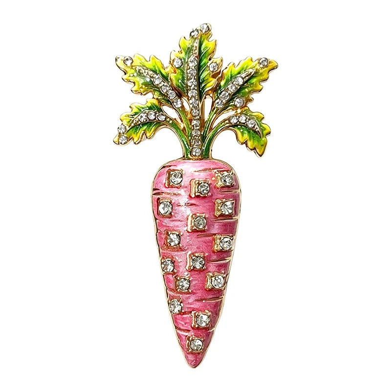 Floral Enamel Carrot Brooch — Pink