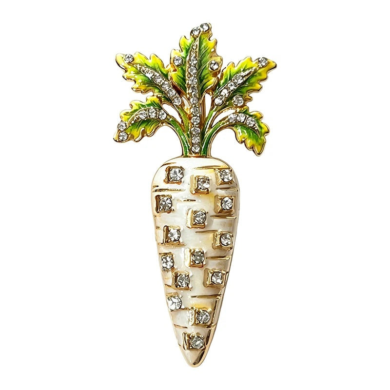 Floral Enamel Carrot Brooch — White