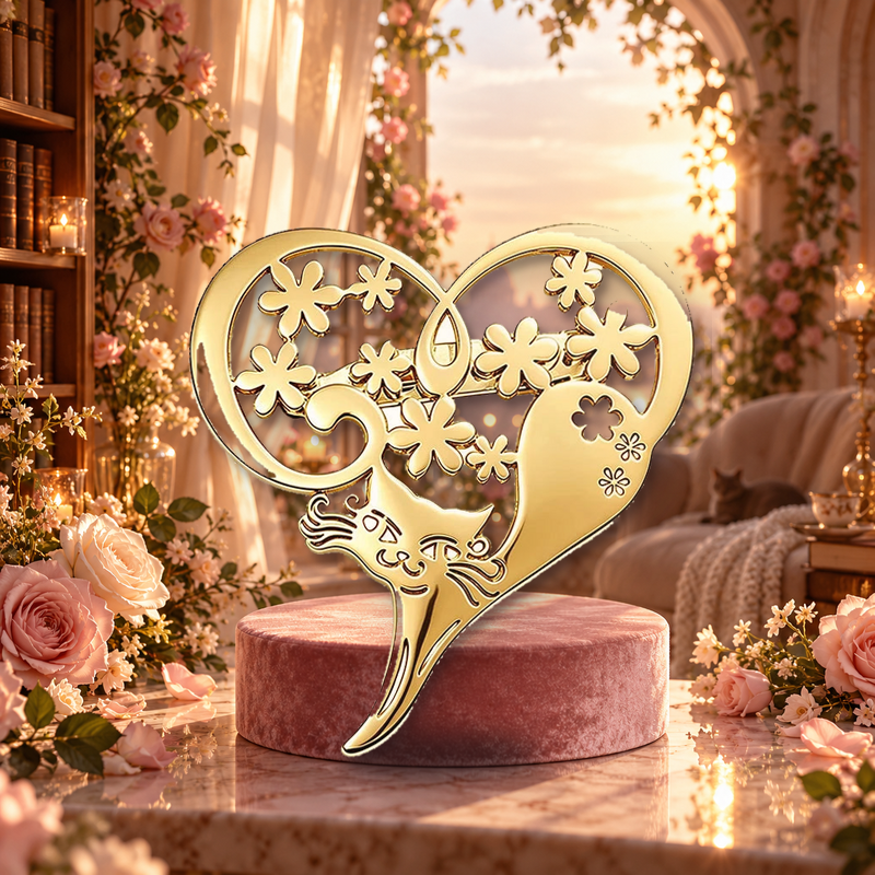 Floral Heart with Cat Silhouette Brooch styled in a thematic scene