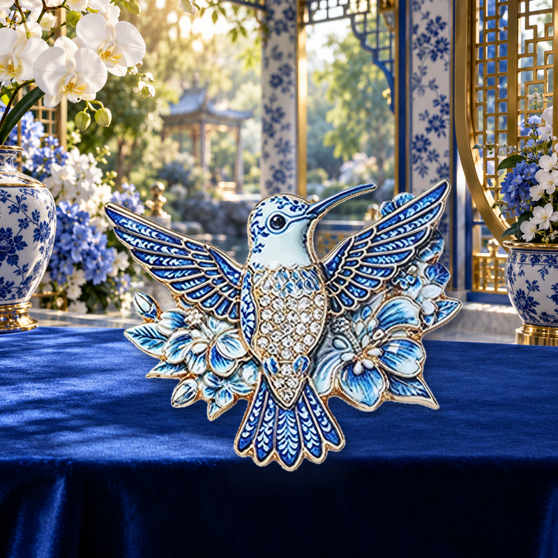 Floral Hummingbird with Spread Wings Brooch in a themed styled scene