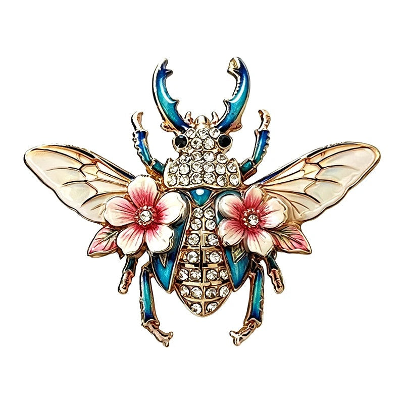 Floral Winged Beetle Brooch — Blue