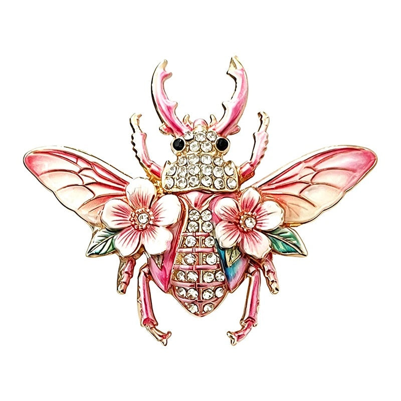 Floral Winged Beetle Brooch — Pink
