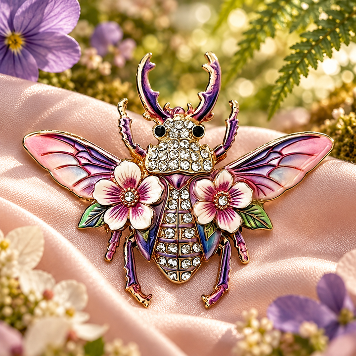 Floral Winged Beetle Brooch