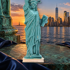 Green Enamel Statue of Liberty Brooch styled in a thematic scene