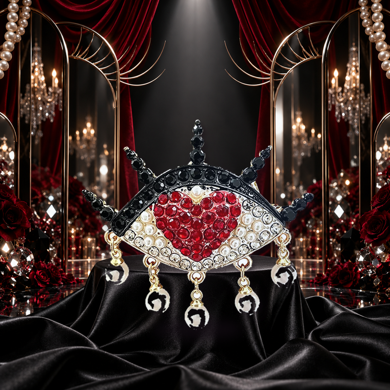 Heart Eye with Pearl-Look-Accent Drops Brooch styled in a thematic scene