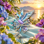 Hummingbird with Floral Bow Brooch styled in a thematic scene
