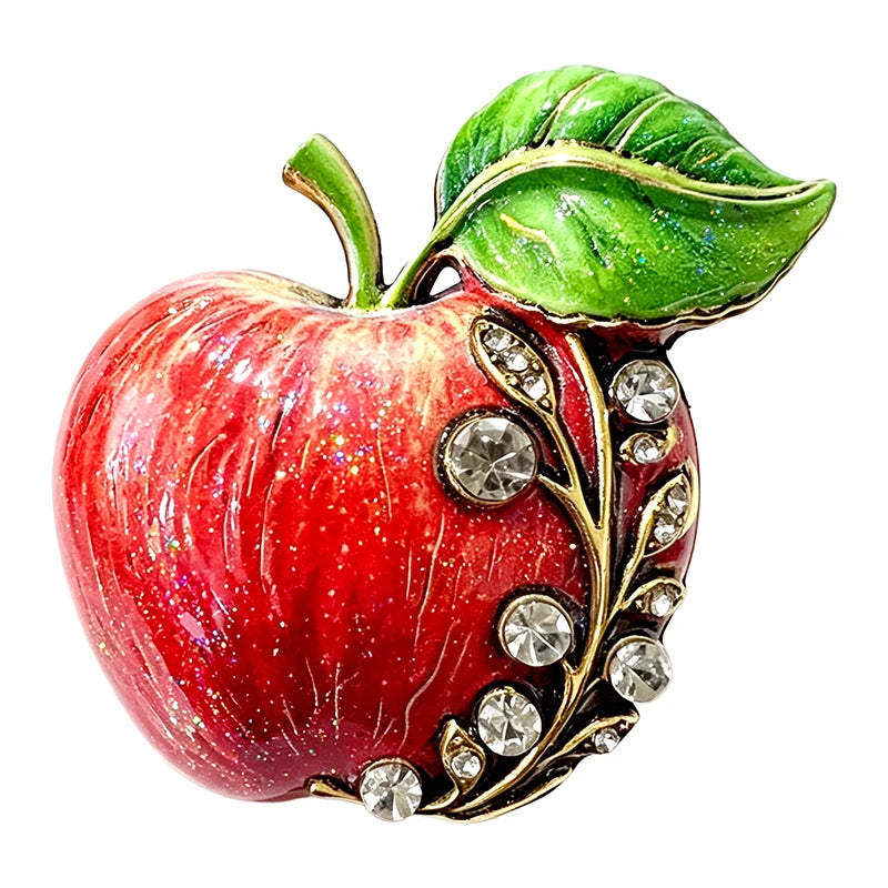 Jeweled Enamel Apple Brooch