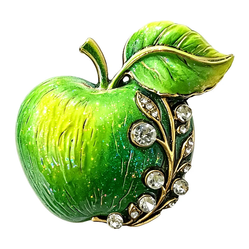 Jeweled Enamel Apple Brooch