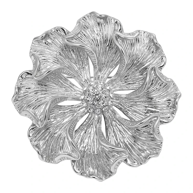 Openwork Textured Petal Flower Brooch