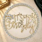 It's My Birthday Sparkle Circle Brooch on a complementary display background
