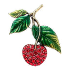 Jeweled Cherry Fruit Brooch — Red
