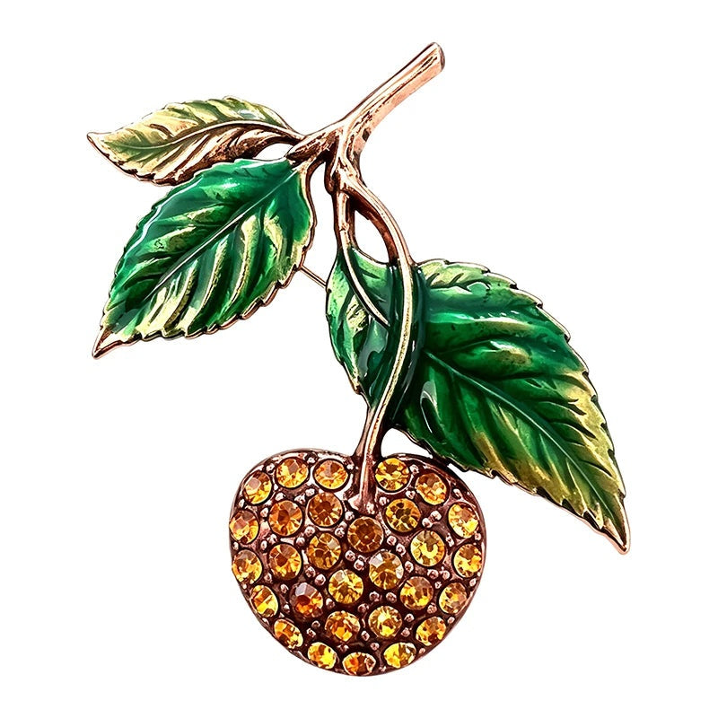 Jeweled Cherry Fruit Brooch — Yellow