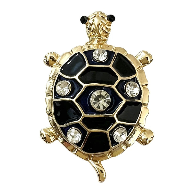 Jeweled Enamel Turtle Brooch — Black