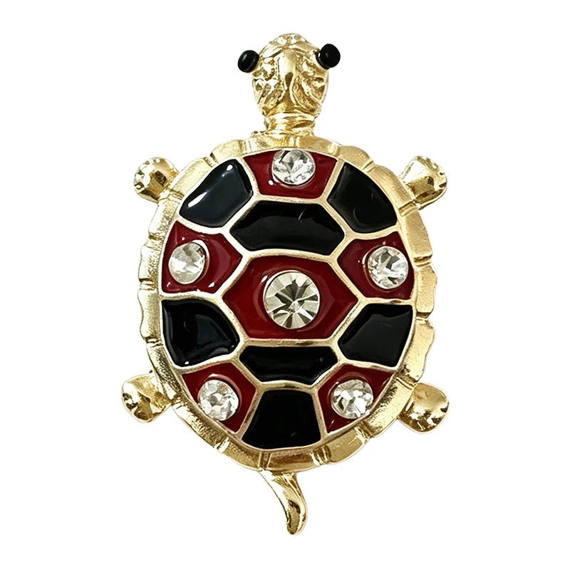 Jeweled Enamel Turtle Brooch — Red