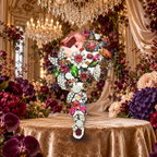 Jeweled Floral Cascade Statement Brooch styled in a thematic scene