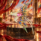 Jeweled Flying Phoenix Brooch styled in a thematic scene