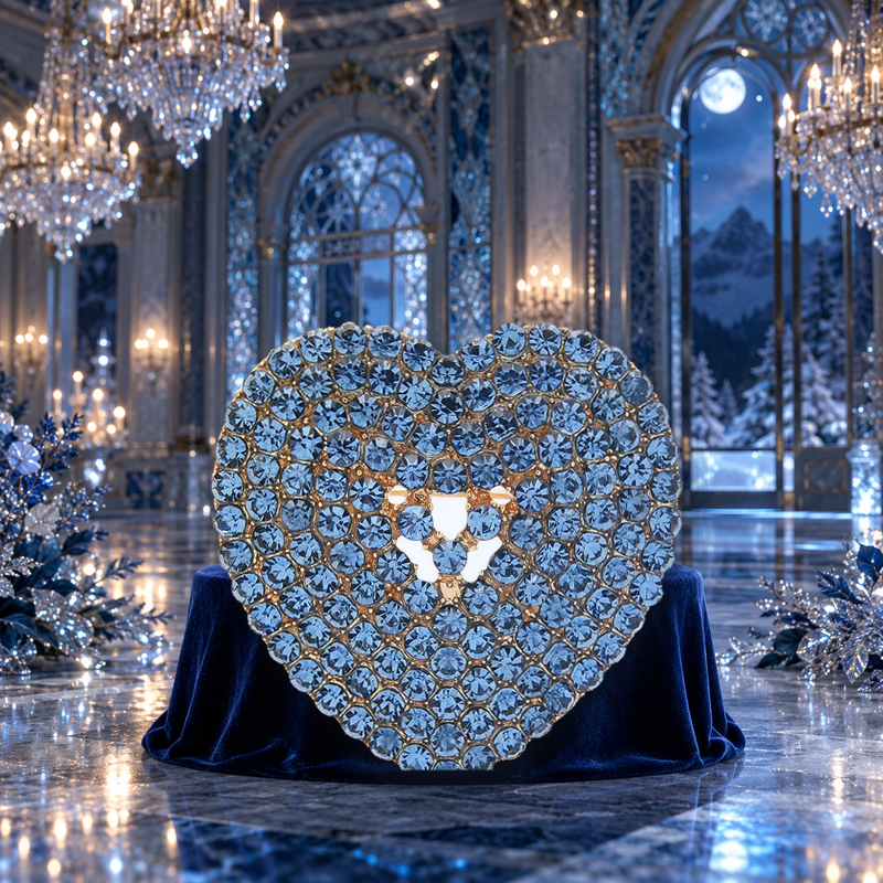 Jeweled Heart with Clear Center Accent Brooch styled in a thematic scene