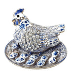 Jeweled Hen with Egg Basket Brooch — Blue & White