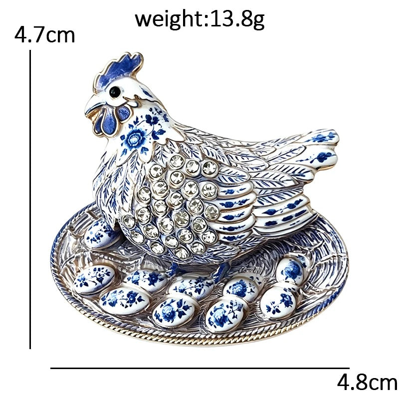 Jeweled Hen with Egg Basket Brooch dimensions