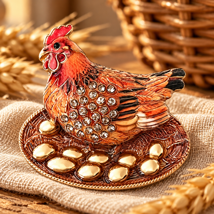 Jeweled Hen with Egg Basket Brooch