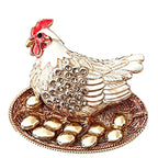 Jeweled Hen with Egg Basket Brooch — White