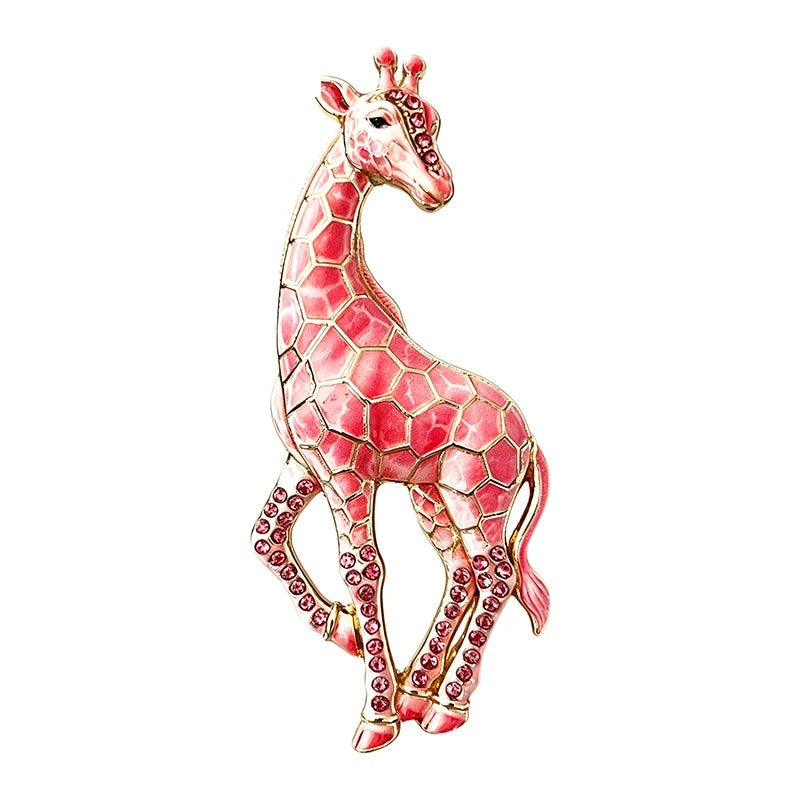 Jeweled Long-Neck Giraffe Brooch — Pink