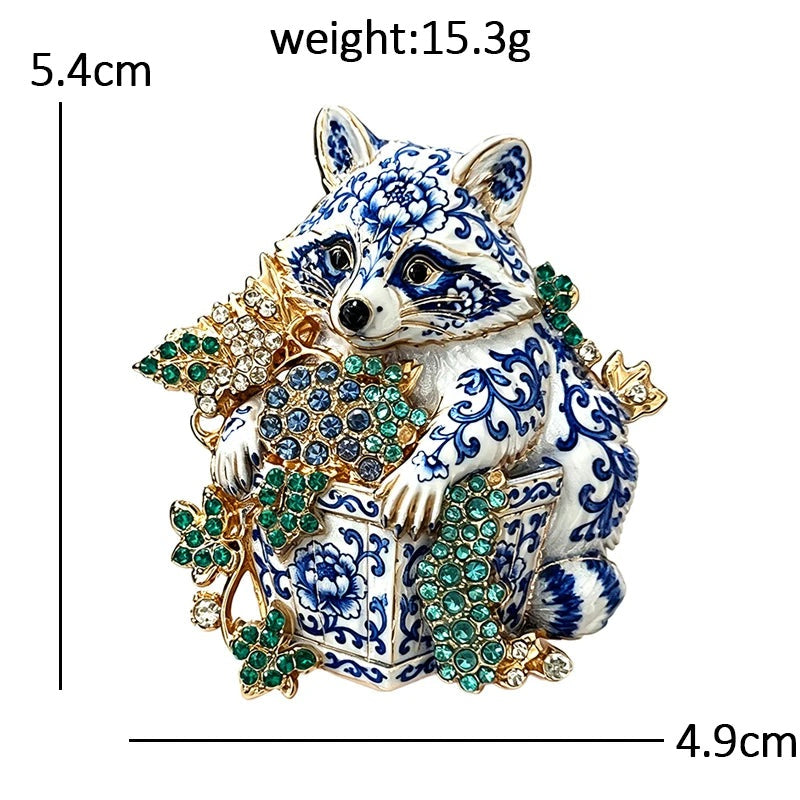Jeweled Raccoon with Grapes Brooch dimensions