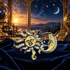 Jeweled Sun and Crescent Moon Brooch styled in a thematic scene